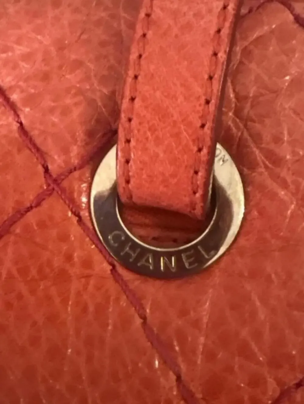 Chanel Coral Red Quilted Caviar Leather CC Tote